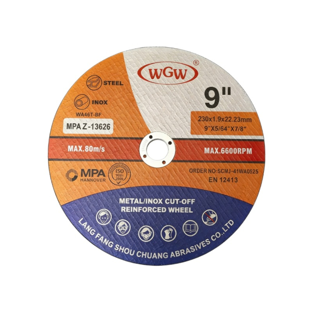WGW 9 Inch,230x1.9x22mm MPA.ISO9001,BSCI,Aluminum Oxide Metal,Cutting Disc,Durable, Smooth,OEM/ODM