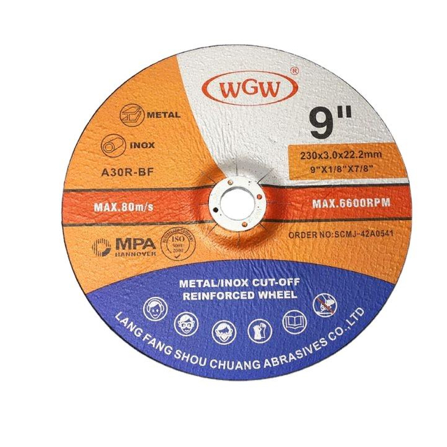 WGW Long-lasting Smooth T42-230mm X3X22.23mm Metal Cutting Disc 80m/s High Hardness Portable Angle Grinder