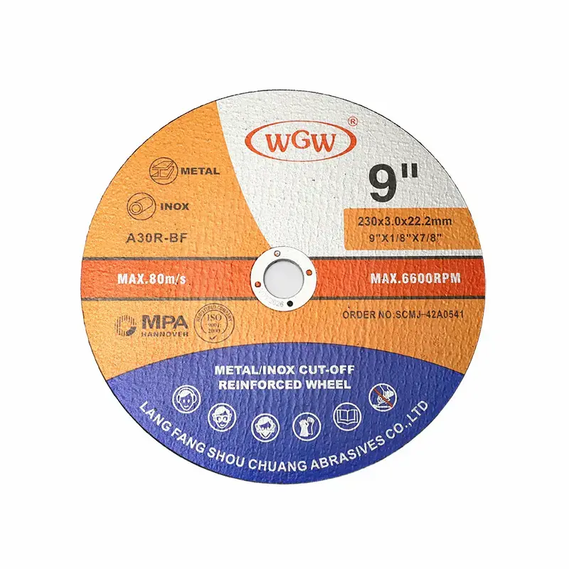 WGW T41-230x3x22.23mm MPA ISO9001 Certified Abrasive Cutting Disc for Metal Working and Stainless Steel OEMODM